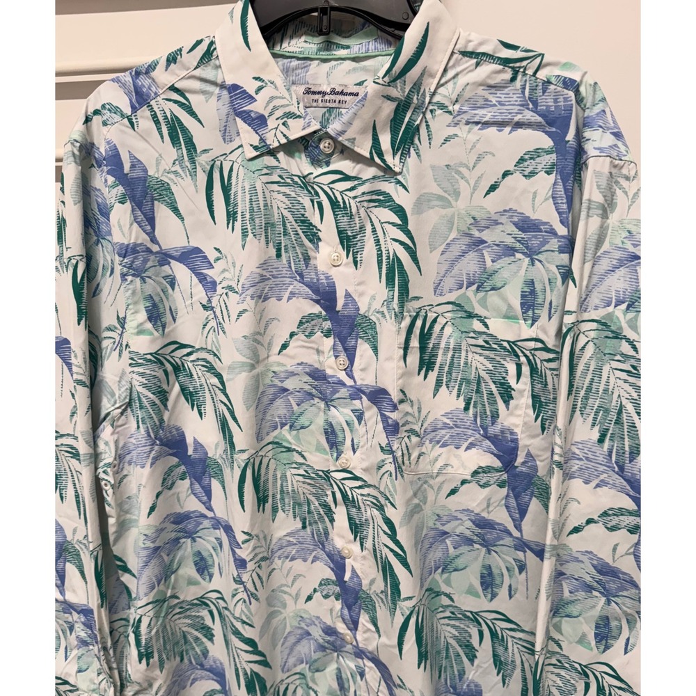 Tommy Bahama The Siesta Key Mens Large Tropical Palm Print Long Sleeve Shirt L